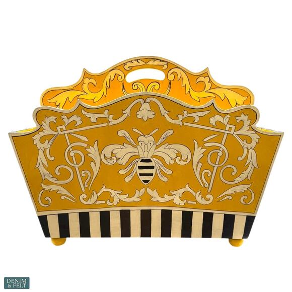 MacKenzie-Childs Spelling Bee Magazine Rack Yellow Hand-Painted Home Accent - Picture 8 of 16